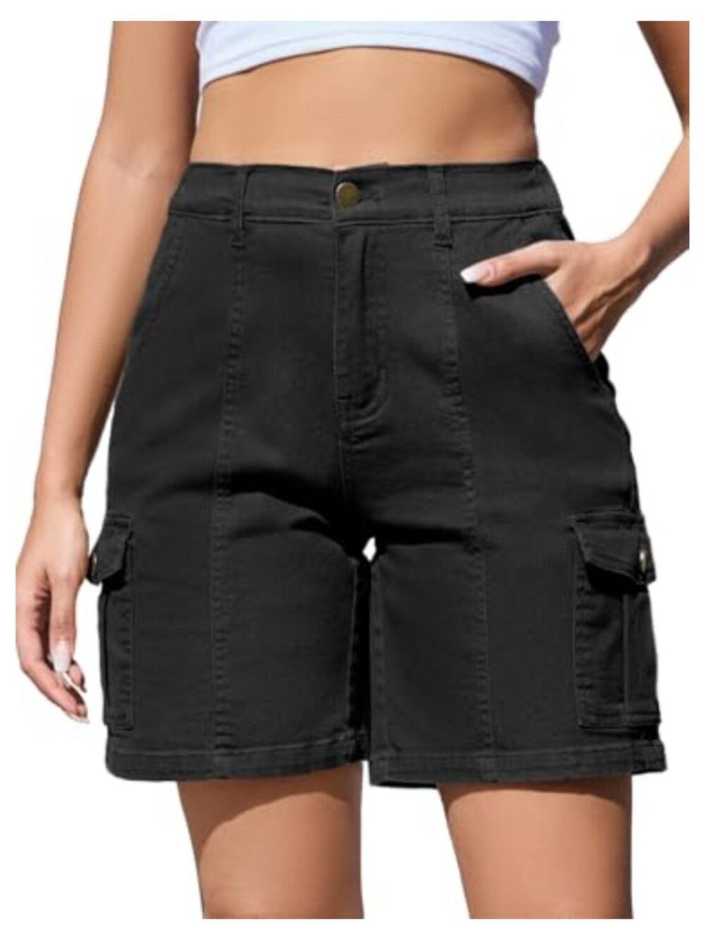 Women's Bermuda Cargo Shorts High Waist 6 Pockets 7 Inch Inseam